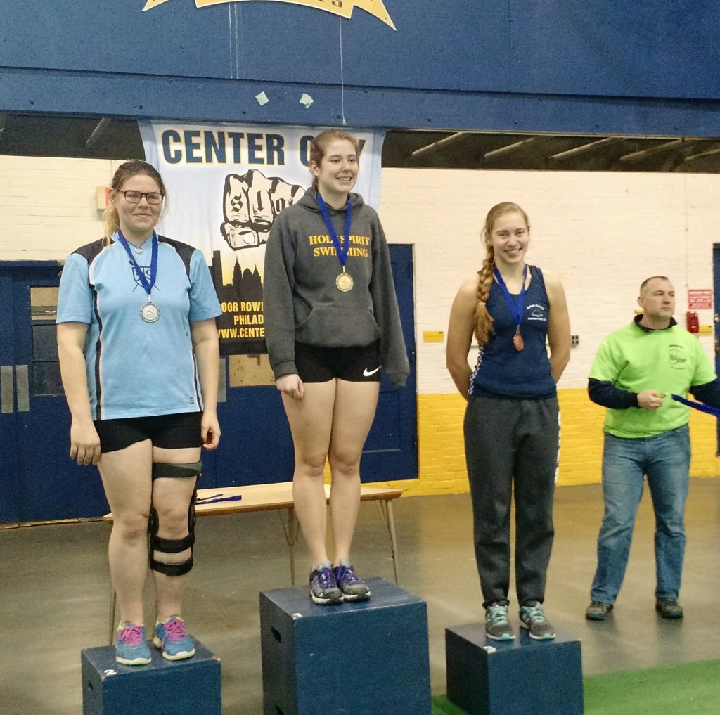 Mackenzie being awarded a bronze medal for her 3rd out of 78 place finish at the Center City Slam, Philly, 2/2015